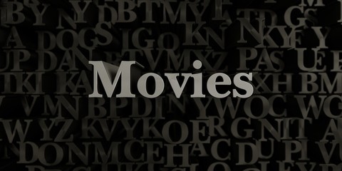 Movies - Stock image of 3D rendered metallic typeset headline illustration.  Can be used for an online banner ad or a print postcard.