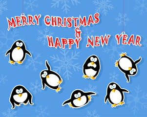 Naklejka premium greeting card with penguin and snow