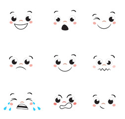 Obraz premium Cartoon face emotions set. Isolated set of avatar expressions. Vector Illustration