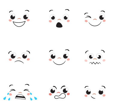 Cartoon face emotions set. Isolated set of avatar expressions. Vector Illustration