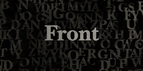 Front - Stock image of 3D rendered metallic typeset headline illustration.  Can be used for an online banner ad or a print postcard.