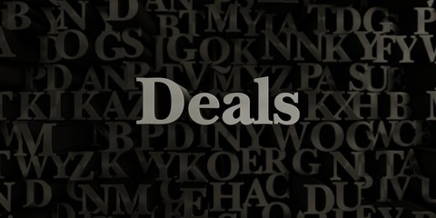 Deals - Stock image of 3D rendered metallic typeset headline illustration.  Can be used for an online banner ad or a print postcard.