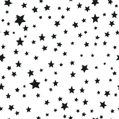 Hand drawn vector background. Simple seamless star pattern. Stamp effect