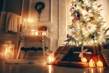 room decorated for Christmas