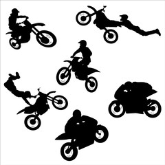 Obraz premium Extreme Motorbike Rider Silhouettes -Vector Illustration