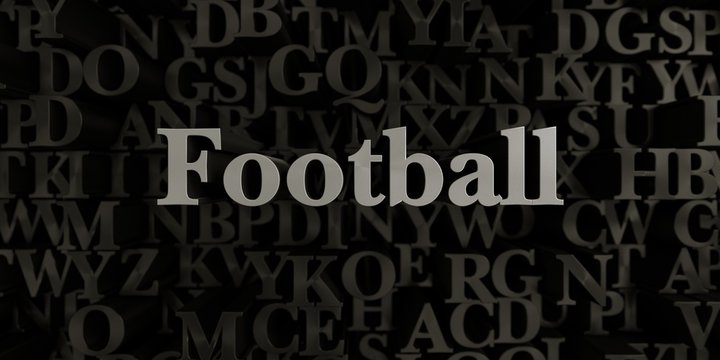 Football - Stock image of 3D rendered metallic typeset headline illustration.  Can be used for an online banner ad or a print postcard.