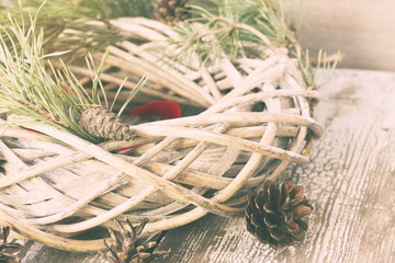 Christmas willow wreath with fir branches © tes_dei