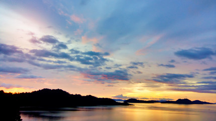 Fototapeta na wymiar Sunset on the ocean, abstract environmental backgrounds blur background