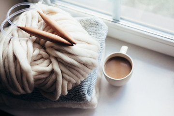 Winter knitting by the window