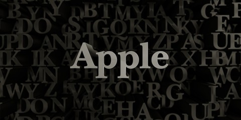 Apple - Stock image of 3D rendered metallic typeset headline illustration.  Can be used for an online banner ad or a print postcard.