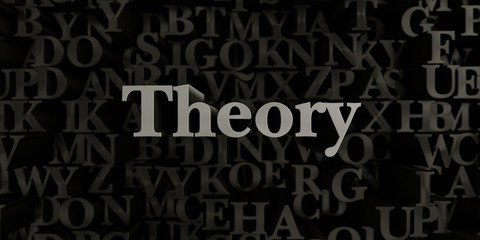 Theory - Stock image of 3D rendered metallic typeset headline illustration.  Can be used for an online banner ad or a print postcard.