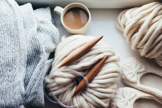 Winter knitting by the window