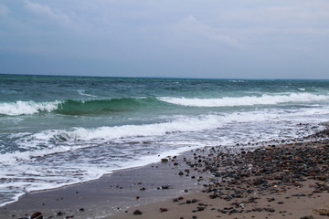 Stone coast at baltic sea with in germany in autumn