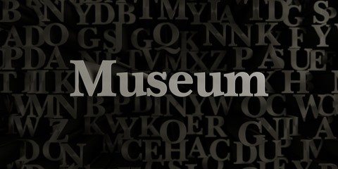 Museum - Stock image of 3D rendered metallic typeset headline illustration.  Can be used for an online banner ad or a print postcard.