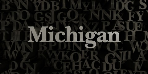 Michigan - Stock image of 3D rendered metallic typeset headline illustration.  Can be used for an online banner ad or a print postcard.