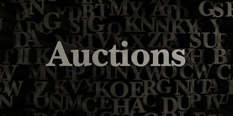 Auctions - Stock image of 3D rendered metallic typeset headline illustration.  Can be used for an online banner ad or a print postcard.