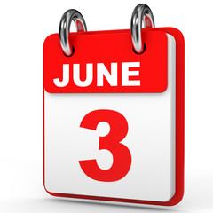 Fototapeta premium June 3. Calendar on white background.