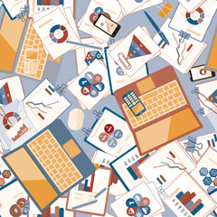 Seamless flat business vector pattern with stationery.