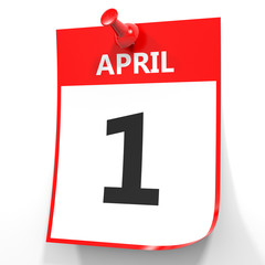 April 1. Calendar on white background.