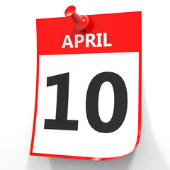 April 10. Calendar on white background.