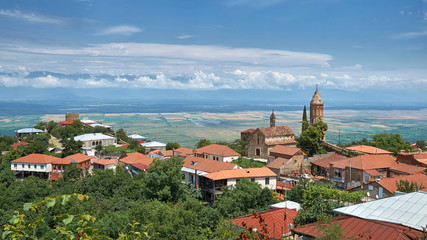 Fototapeta na wymiar Sighnaghi old town and old church tower in Kakheti region of Georgia