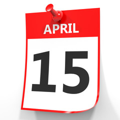Fototapeta premium April 15. Calendar on white background.