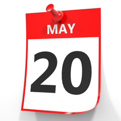 Fototapeta premium May 20. Calendar on white background.
