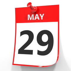 May 29. Calendar on white background.