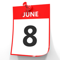 June 8. Calendar on white background.