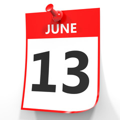 June 13. Calendar on white background.