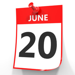 June 20. Calendar on white background.