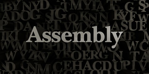 Assembly - Stock image of 3D rendered metallic typeset headline illustration.  Can be used for an online banner ad or a print postcard.