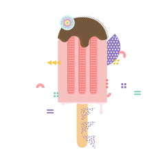 Vector illustration sweet popsicle with chocolate glaze. Made in - 125466672