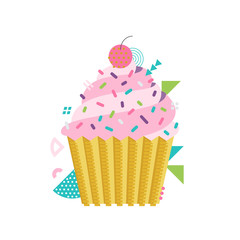 Vector sweet cupcake illustration with cherry on top. Made in 80 - 125466691