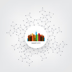 Colorful Smart City Design Concept  - Digital Network Connections, Technology Background