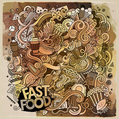 Cartoon cute doodles hand drawn Fastfood illustration