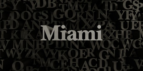 Miami - Stock image of 3D rendered metallic typeset headline illustration.  Can be used for an online banner ad or a print postcard.