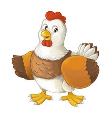 Cartoon happy farm animal - cheerful hen is standing smiling and looking - artistic style - isolated - illustration for children