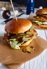 Homemade chicken sandwich with mushrooms 