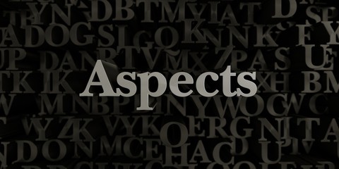 Aspects - Stock image of 3D rendered metallic typeset headline illustration.  Can be used for an online banner ad or a print postcard.