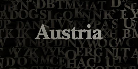 Austria - Stock image of 3D rendered metallic typeset headline illustration.  Can be used for an online banner ad or a print postcard.