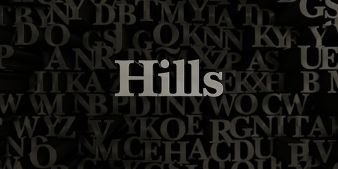 Hills - Stock image of 3D rendered metallic typeset headline illustration.  Can be used for an online banner ad or a print postcard.