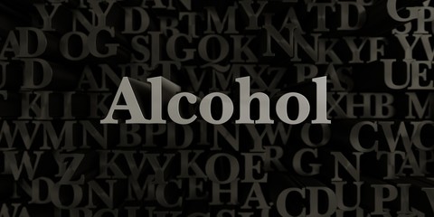 Alcohol - Stock image of 3D rendered metallic typeset headline illustration.  Can be used for an online banner ad or a print postcard.