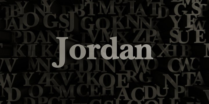 Jordan - Stock image of 3D rendered metallic typeset headline illustration.  Can be used for an online banner ad or a print postcard.