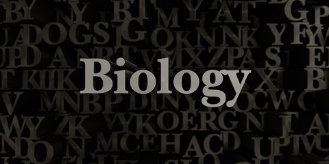 Biology - Stock image of 3D rendered metallic typeset headline illustration.  Can be used for an online banner ad or a print postcard.