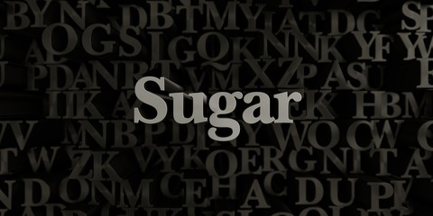Sugar - Stock image of 3D rendered metallic typeset headline illustration.  Can be used for an online banner ad or a print postcard.