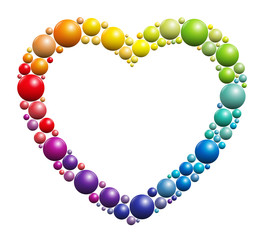 Colorful heart frame made of rainbow colored balls.