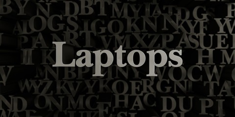 Laptops - Stock image of 3D rendered metallic typeset headline illustration.  Can be used for an online banner ad or a print postcard.