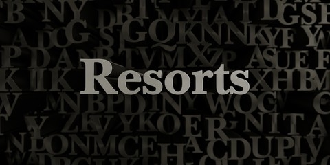 Resorts - Stock image of 3D rendered metallic typeset headline illustration.  Can be used for an online banner ad or a print postcard.