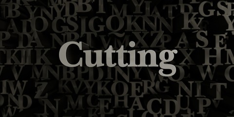 Cutting - Stock image of 3D rendered metallic typeset headline illustration.  Can be used for an online banner ad or a print postcard.